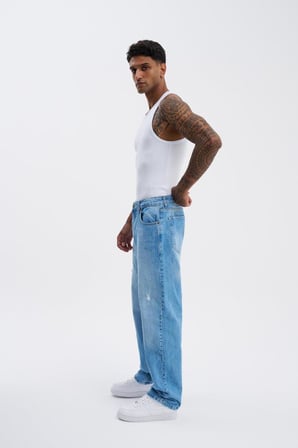 Erkek Machinist Loose Fit Jean Pantolon Açık Mavi
