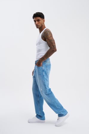 Erkek Machinist Loose Fit Jean Pantolon Açık Mavi