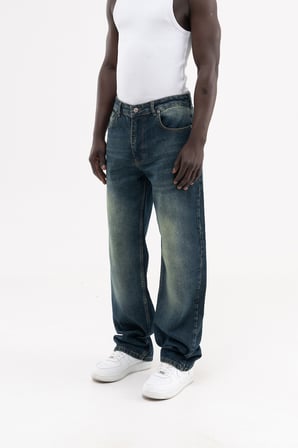 Erkek Effected Velvet Baggy Jean Pantolon Mavi