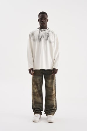 Erkek Pigment Kaplama Efektli Baggy Jean Pantolon Mavi-Kahverengi