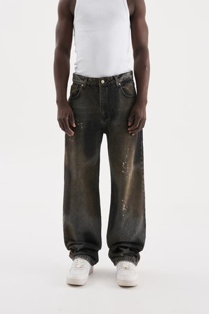 Erkek Pigment Kaplama Efektli Baggy Jean Pantolon Antrasit