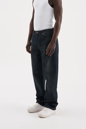 Erkek Pigment Kaplama Efektli Baggy Jean Pantolon Mavi