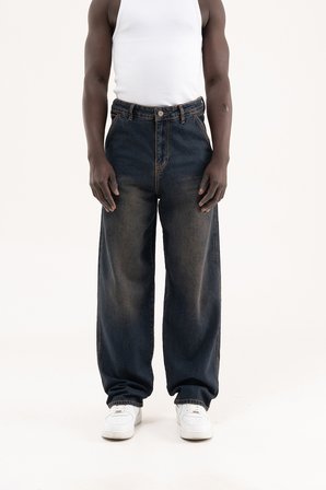 Erkek Basic Baloon Fit Baggy Jean Pantolon Mavi-Kahverengi