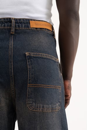 Erkek Basic Baloon Fit Baggy Jean Pantolon Mavi-Kahverengi