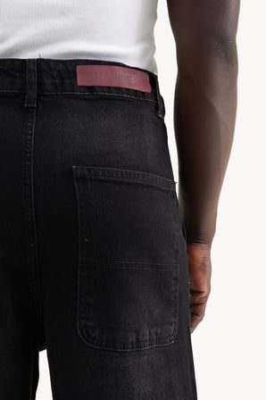 Erkek Basic Baloon Fit Baggy Jean Pantolon Efektli Siyah