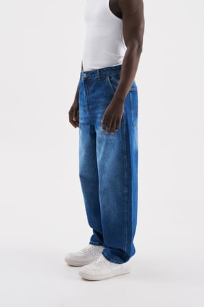 Erkek Basic Baloon Fit Baggy Jean Pantolon Mavi