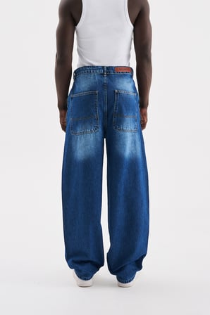 Erkek Basic Baloon Fit Baggy Jean Pantolon Mavi