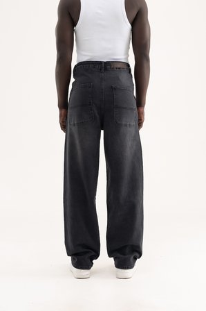 Erkek Basic Baloon Fit Baggy Jean Pantolon Efektli Antrasit