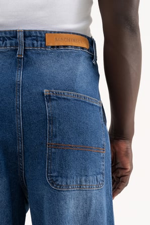 Erkek Basic Baloon Fit Baggy Jean Pantolon Koyu Mavi