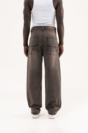 Erkek Basic Baloon Fit Baggy Jean Pantolon Siyah-Kahverengi