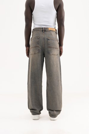 Erkek Basic Baloon Fit Baggy Jean Pantolon Kahverengi-Mavi