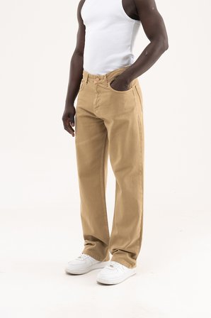 Erkek Soft Surfaced Baggy Relaxed Jean Pantolon Kahverengi
