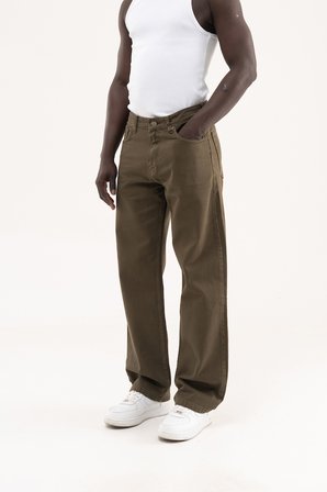 Erkek Soft Surfaced Baggy Relaxed Jean Pantolon Haki
