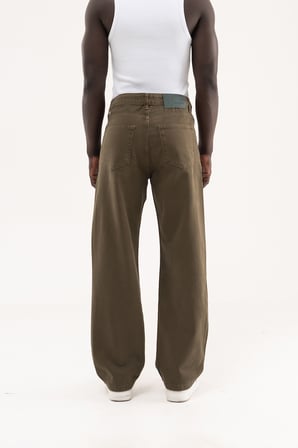 Erkek Soft Surfaced Baggy Relaxed Jean Pantolon Haki