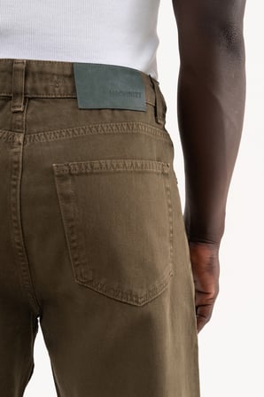 Erkek Soft Surfaced Baggy Relaxed Jean Pantolon Haki