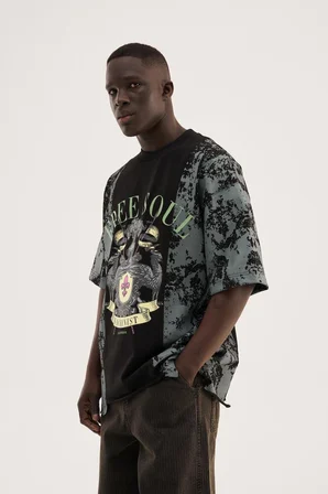Erkek Free Soul Printed Oversize Tişört Siyah