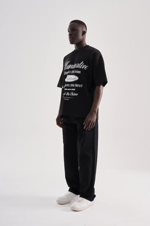 Erkek Printed Pocket Oversize Tişört Siyah