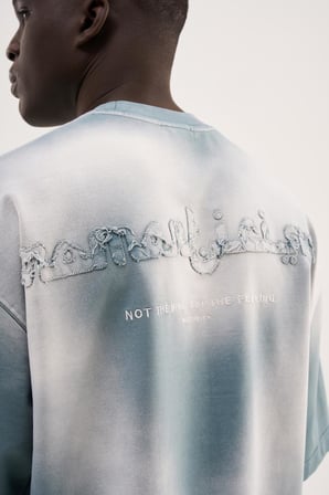 Erkek Romanticism Baskılı Yıkamalı Oversize Tişört Gri