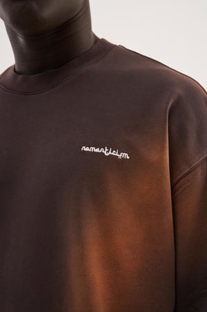 Erkek Romanticism Baskılı Yıkamalı Oversize Tişört Koyu Kahverengi