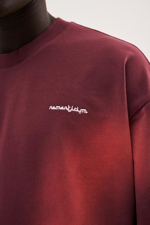 Erkek Romanticism Baskılı Yıkamalı Oversize Tişört Vişne
