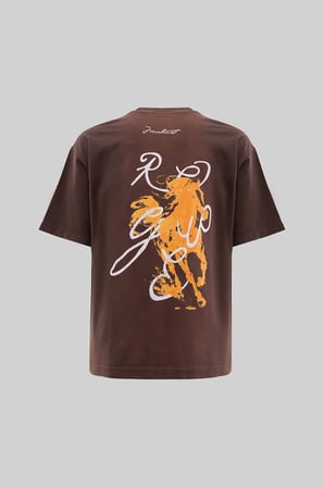 Erkek Printed and Embroidered Tişört Koyu Kahverengi