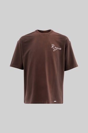 Erkek Printed and Embroidered Tişört Koyu Kahverengi