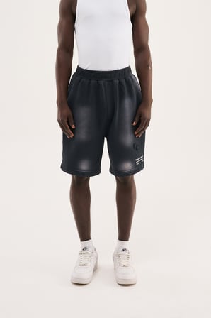 Erkek Minimal Patched Yıkamalı Oversize Şort Siyah