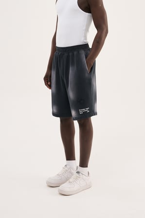 Erkek Minimal Patched Yıkamalı Oversize Şort Siyah