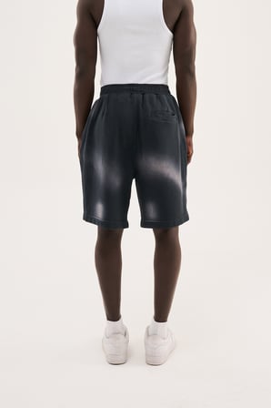 Erkek Minimal Patched Yıkamalı Oversize Şort Siyah