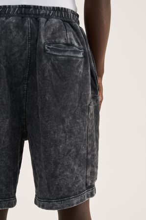Erkek Patched Yıkamalı Oversize Şort Siyah