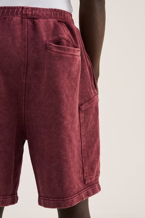 Erkek Patched Yıkamalı Oversize Şort Vişne