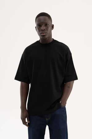 Erkek Basic İnterlok Oversize Tişört Siyah