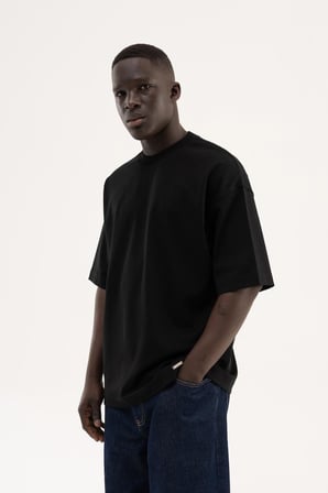 Erkek Basic İnterlok Oversize Tişört Siyah