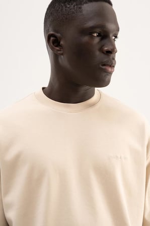 Erkek Basic İnterlok Oversize Tişört Açık Bej