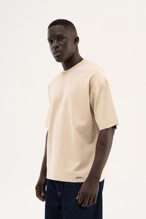Erkek Basic İnterlok Oversize Tişört Açık Bej