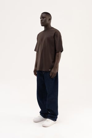 Erkek Basic İnterlok Oversize Tişört Koyu Kahverengi