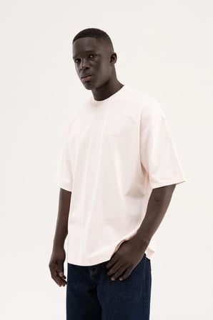 Erkek Basic İnterlok Oversize Tişört Açık Pembe