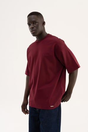 Erkek Basic İnterlok Oversize Tişört Vişne
