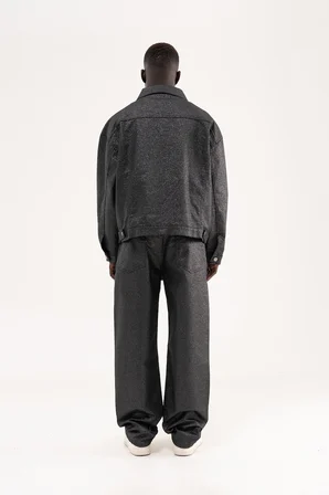 Erkek Glitery Oversize Jean Ceket Siyah