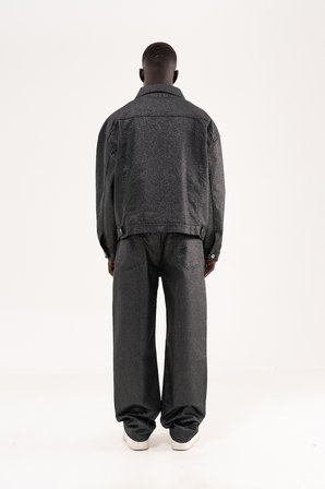Erkek Glitery Oversize Jean Ceket Siyah