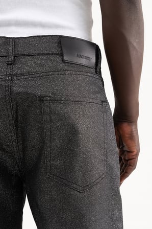 Erkek Simli Kaplama Kumaş Baggy Jean Pantolon Siyah