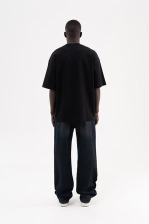 Erkek Minimal Baskılı İnterlok Oversize Tişört Siyah
