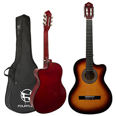 Fourtune Luca CW-200SB Sunburst Kesik Kasa Klasik Gitar Seti 4/4 Sap Ayarlı (Cutaway)