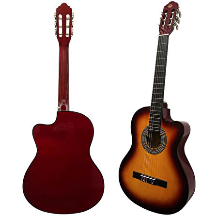 Fourtune Luca CW-200SB Sunburst Kesik Kasa Klasik Gitar Seti 4/4 Sap Ayarlı (Cutaway)