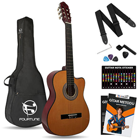 Fourtune Luca CW-200OR Turuncu Kesik Kasa Klasik Gitar Seti 4/4 Sap Ayarlı (Cutaway)