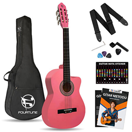 Fourtune Luca CW-200PK Pembe Kesik Kasa Klasik Gitar Seti 4/4 Sap Ayarlı (Cutaway)