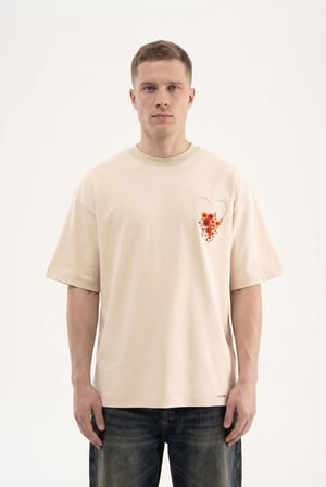 Erkek Nakışlı İnterlok Tişört Açık Bej