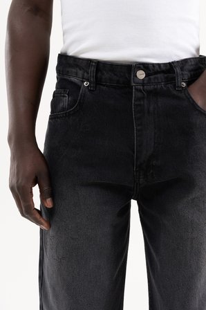 Erkek Degrade Effected Baggy Jean Pantolon Siyah