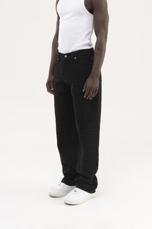 Erkek Abstract Patterned Baggy Jean Pantolon Siyah