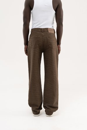 Erkek Abstract Patterned Baggy Jean Pantolon Kahverengi